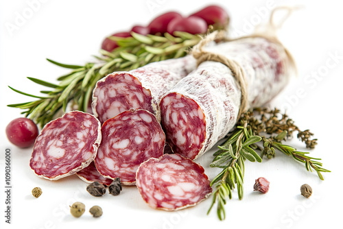 Salami on white background photo