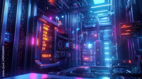 Neon-lit Server Room: A Futuristic Digital Landscape