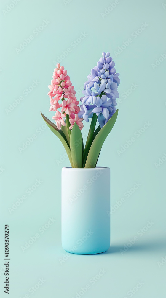 Obraz premium Pink and Blue Hyacinths in a Blue Pot