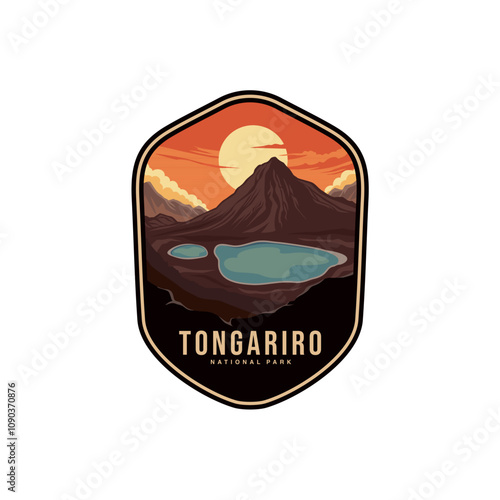 Tongariro National Park Logo Patch design vector on white background, Volcano Mountain adventure design