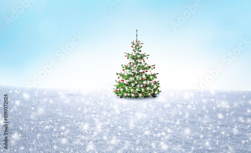 Hintergrund mit Weihnachtsbaum und Schneeflocken