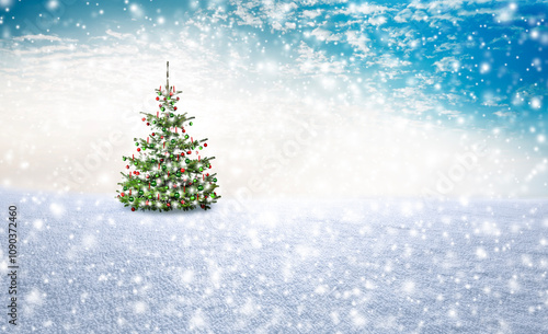 Hintergrund mit Weihnachtsbaum und Schneeflocken