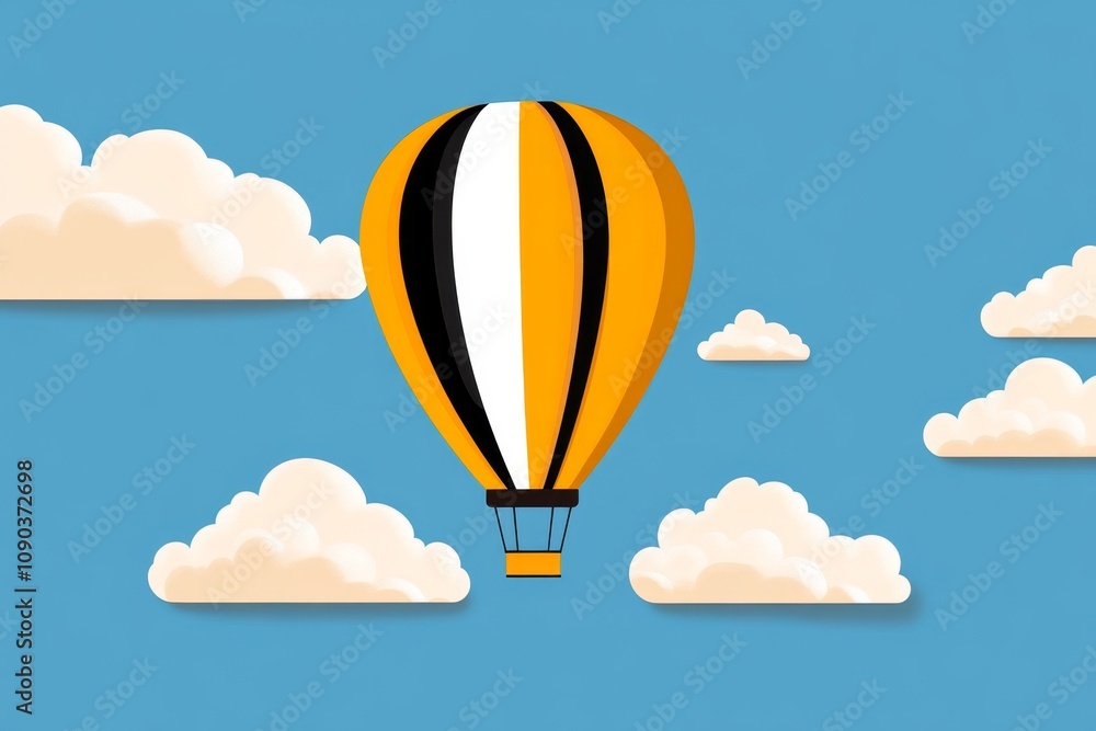 Fototapeta premium Balloon air illustrated in flat 2D, with vibrant colors and a simple background of fluffy clouds