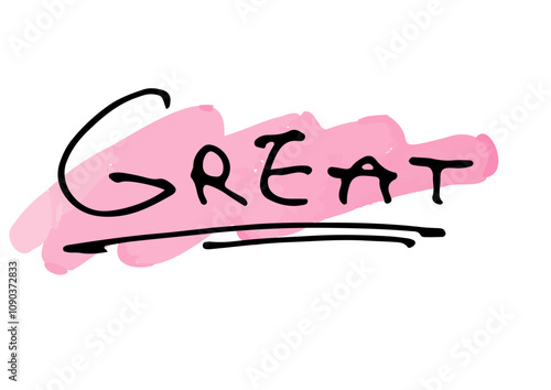 手書き文字素材。英語のメッセージ「GREAT」
