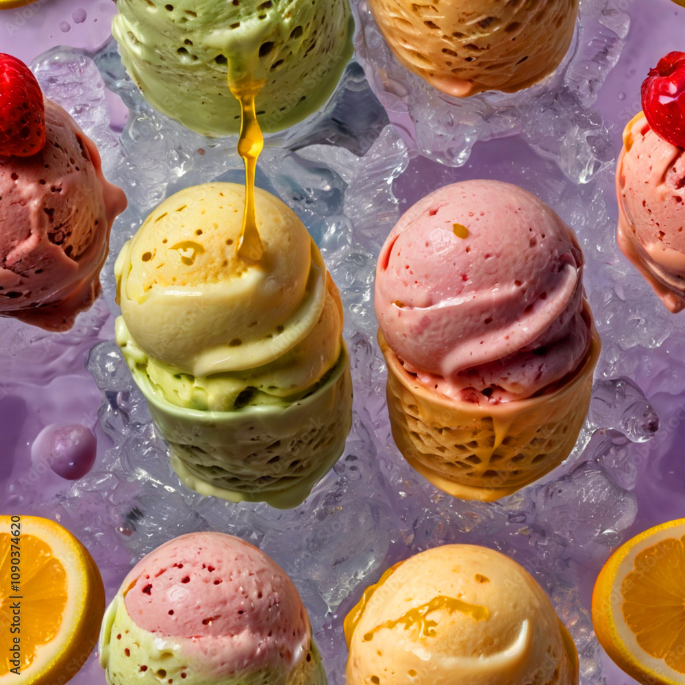 Ice cream bowls of various flavors and colors