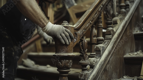 Restoring historic wooden staircase with detailed craftsmanship