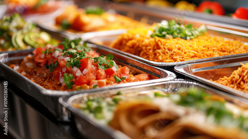 Colorful buffet showcasing delicious Mexican cuisine with soft lighting effects