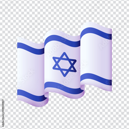 Flat vector icon of the national flag of Israel, featuring the Star of David and blue stripes in a minimal design. Represents Israel, Jewish identity, national pride, religion, politics, and internati