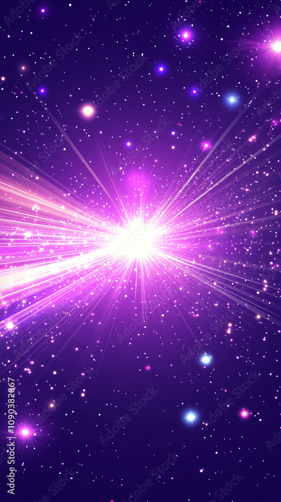 Obraz premium Ethereal abstract background with light beams and sparkling stars creates mesmerizing atmosphere
