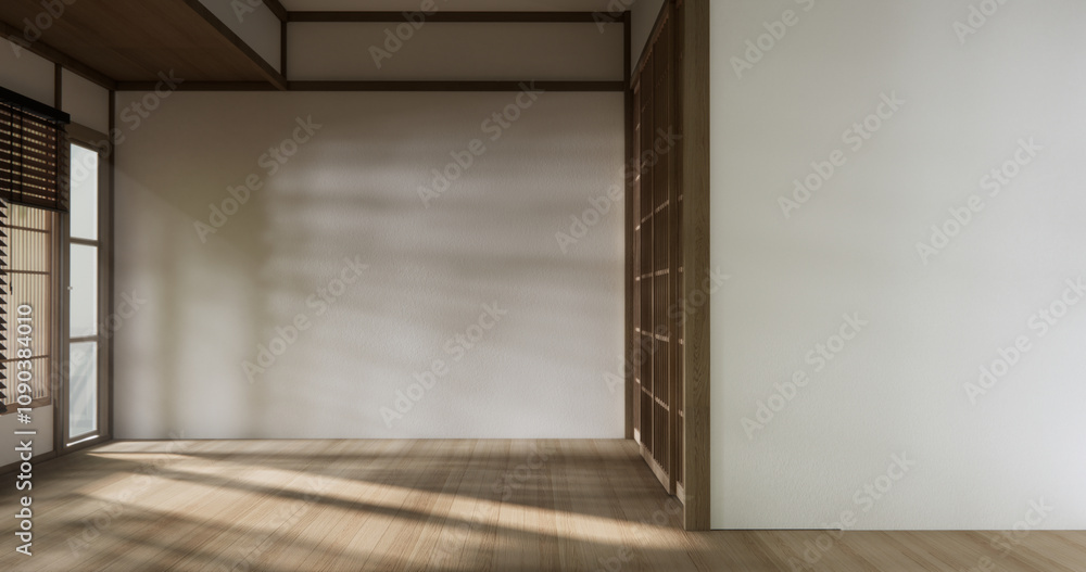 Fototapeta premium Empty room,Clean japanese traditional style wooden design minimalist room interior, 3D rendering