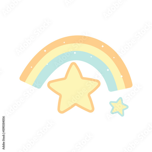 Cute Colorful Rainbow Star Childish Cartoon Vector in the Sky