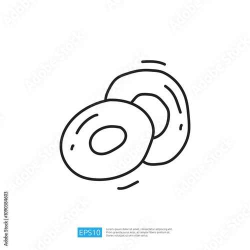 A simple, hand-drawn illustration of two donuts with holes in the center, emphasizing a playful and minimalistic style.