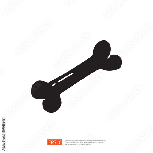 A simple black silhouette of a dog bone, often used in pet-related graphics or designs.