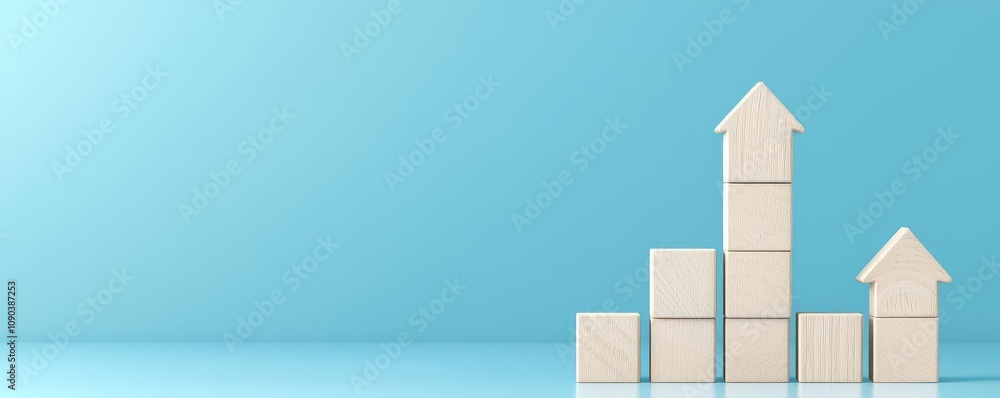 Fototapeta premium step by step concept. Step-by-step educational building process with wooden blocks, 3D illustration