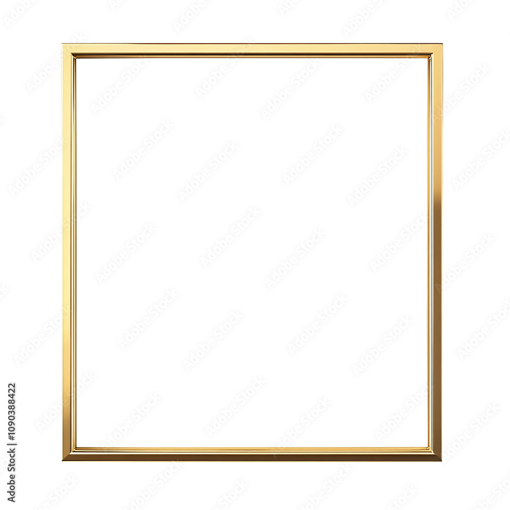 Obraz premium Square gold frame with a minimalist design on white and transparent background.