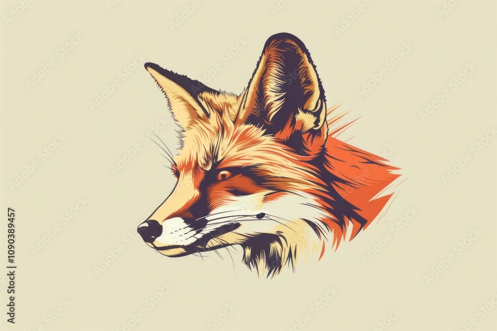 Fototapeta premium A stylized and whimsical illustration of a fox's head, rendered in watercolor-like tones with a touch of modern simplicity.