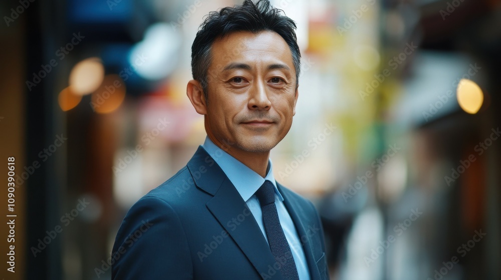 Fototapeta premium Middle-aged Chinese man with a business suit and a confident look.