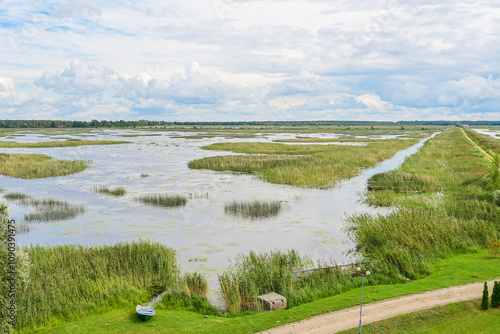 Panoramic view over Lake Luban, Lubanas ezers, from the viewpoint Udens Turisma Attistibas Centrs Baka - Summer lake landscape of the largest lake in Latvia, Vidzeme/Latgale photo