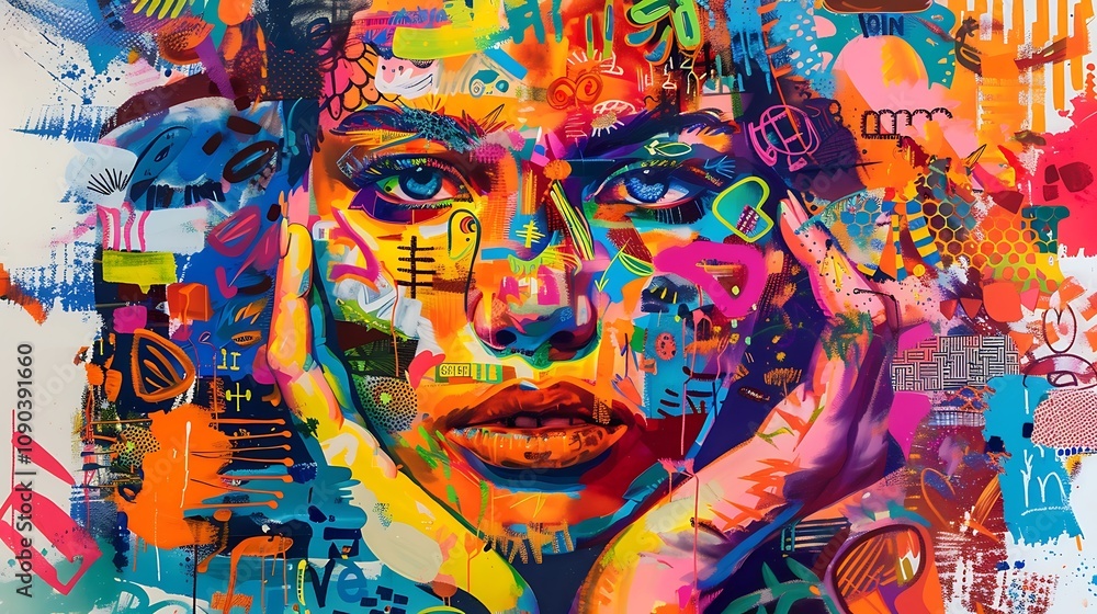 Fototapeta premium Colorful Abstract Portrait with Vibrant Expressions