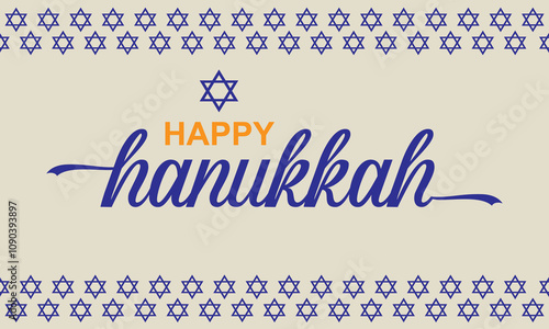 Happy Hanukkah greeting card with symbols of Jewish holiday. Template for banner, flyer, poster, background with vector place for your text. Vector illustration. EPS 10