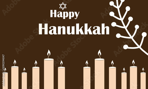 Happy Hanukkah greeting card with symbols of Jewish holiday. Template for banner, flyer, poster, background with vector place for your text. Vector illustration. EPS 10
