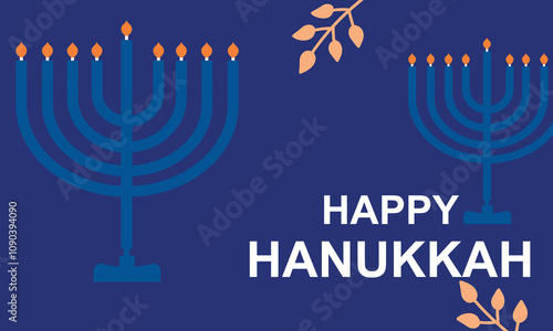 Happy Hanukkah greeting card with symbols of Jewish holiday. Template for banner, flyer, poster, background with vector place for your text. Vector illustration. EPS 10