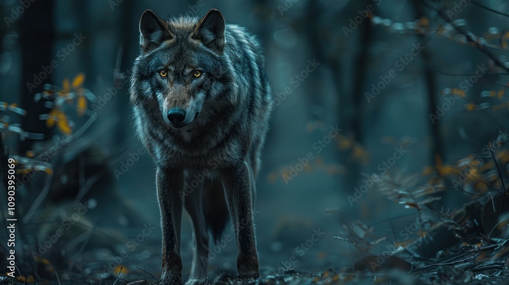 Naklejka premium Wolf in the Misty Forest