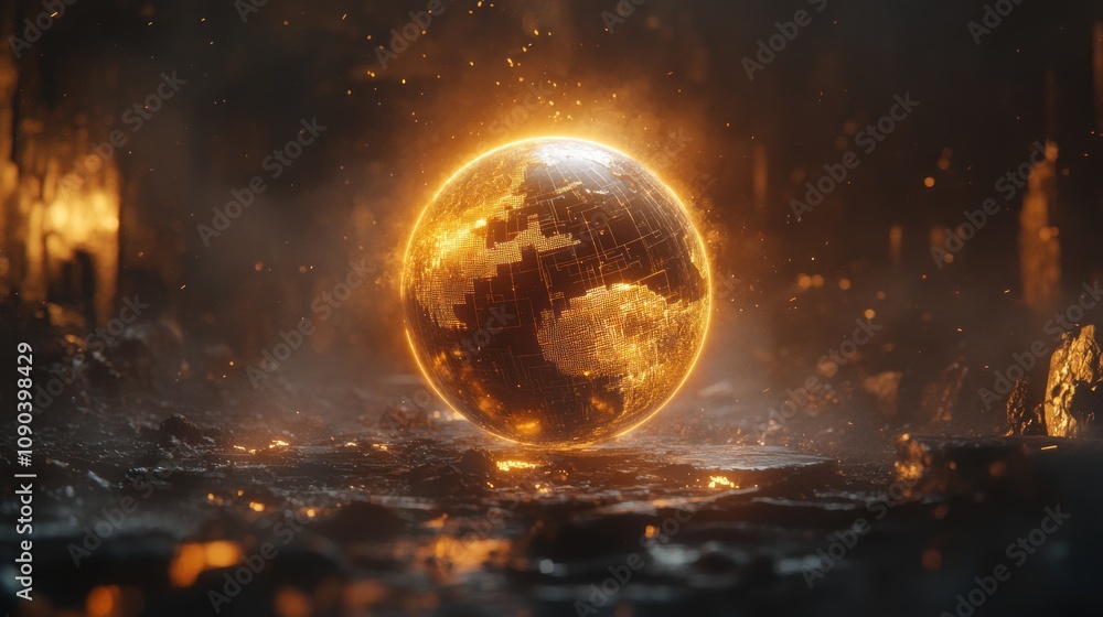Fototapeta premium Fiery Globe: A Digital Rendering of a Burning Planet