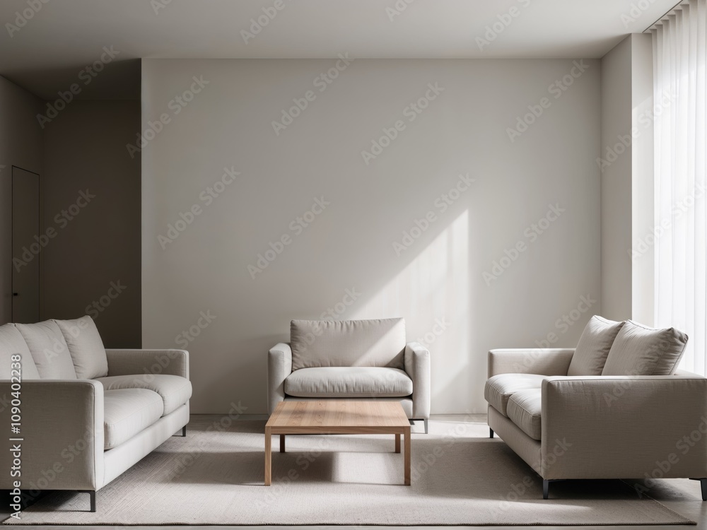 Fototapeta premium An interior design of a living room with a couch set and a coffee table.