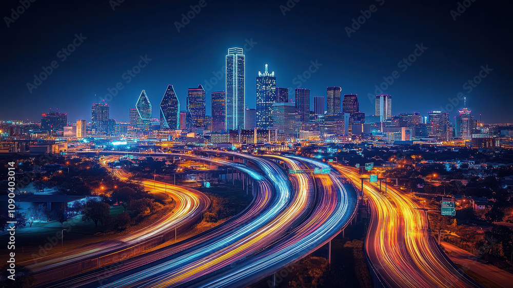 Fototapeta premium City skyline at night with light trails