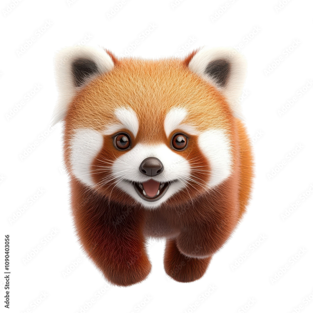 Obraz premium Cute and Playful Red Panda Running with Joyful Expression in a Bright and Colorful Environment Perfect for Nature and Wildlife Photography