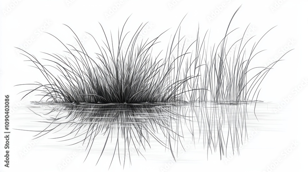 Obraz premium Tranquil Water Scene with Grassy Reflection