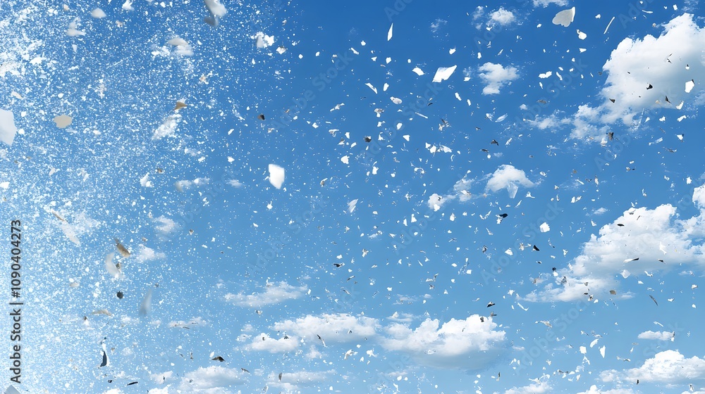 Aircraft releasing particles into the atmosphere, symbolizing environmental impact and the balance between technological advancement and ecological responsibility. Aircraft releasing particles into the atmosphere, symbolizing environmental impact and the balance between technological advancement and ecological responsibility.