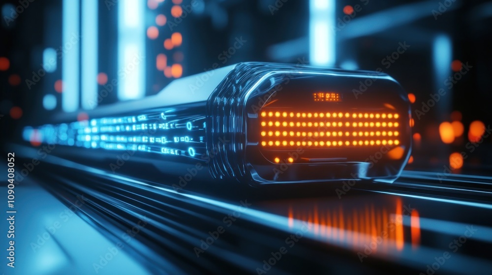 Futuristic Transportation: High-Speed Maglev Train Gliding Through a Neon Cityscape Futuristic Transportation: High-Speed Maglev Train Gliding Through a Neon Cityscape