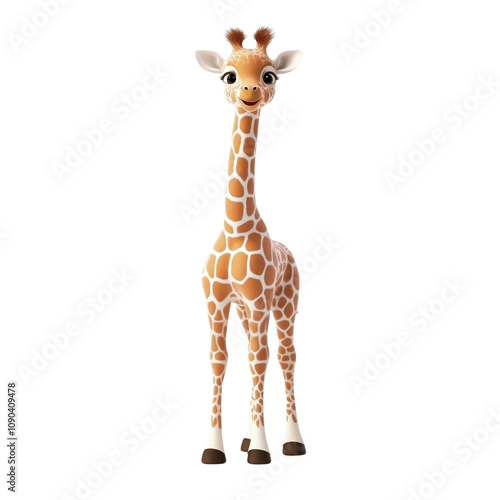 Playful and Cute Cartoon Giraffe Character Standing Tall in a Bright, Cheerful Style, Ideal for Children's Themes and Nature Illustrations photo