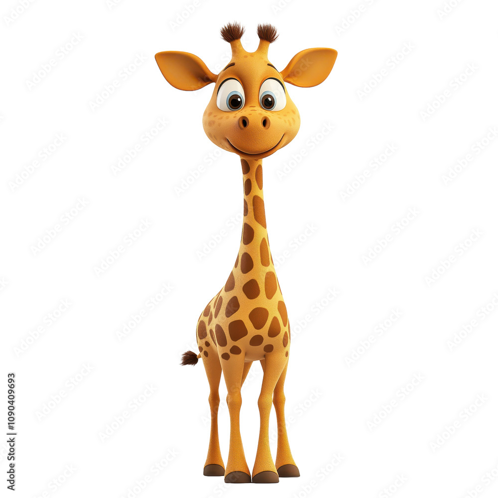 Obraz premium Playful Cartoon Giraffe Character with Big Eyes and Friendly Smile, Perfect for Children's Books or Educational Materials in Bright and Colorful Style