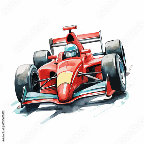 Watercolor painting of a racing car vector illustration (5)