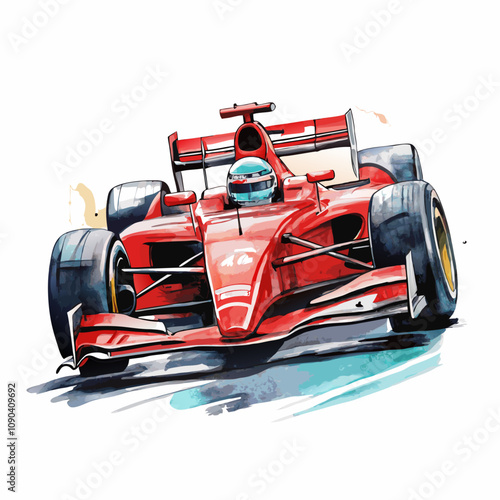 Watercolor painting of a racing car vector illustration (10)