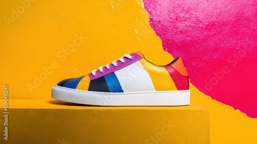 Custom sneakers with vibrant graffitistyle artwork bold and modern composition showcasing individuality and style photo