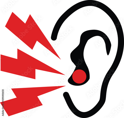 Earache icon. Otitis sign. Hearing problem with pain symbol. flat style.