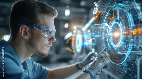 Wallpaper Mural Technician Interacting with Futuristic Technology Display Torontodigital.ca