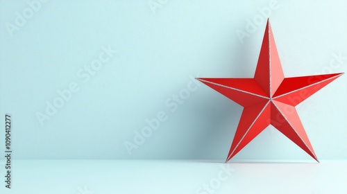 Creative red star sculpture displayed on light blue background modern art concept minimalist design contemporary environment photo