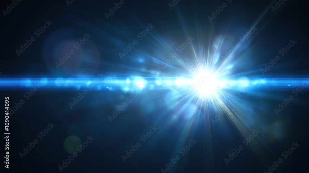 Obraz premium Celestial Burst: A luminous blue star explodes with radiant light beams across a dark expanse, creating a breathtaking cosmic scene.