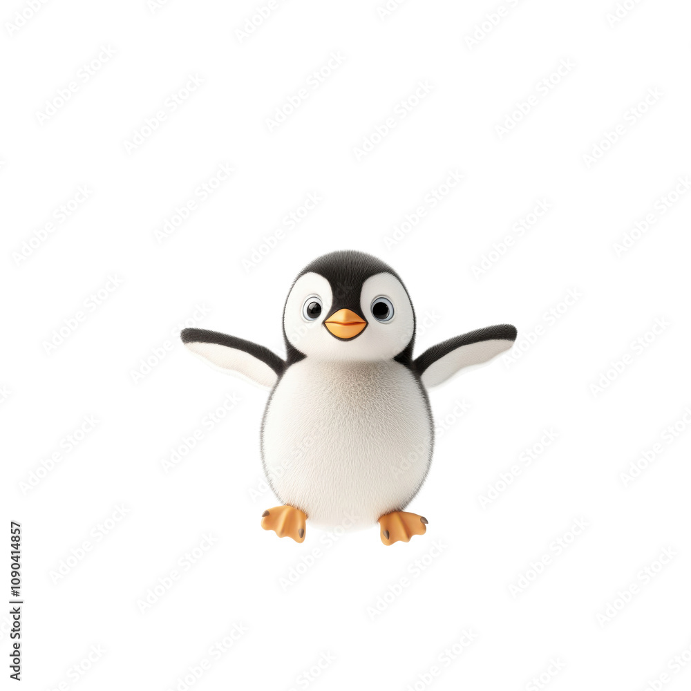 Obraz premium Cute cartoon penguin with cheerful expression and outstretched arms, perfect for children's projects, winter themes, animal illustrations, and playful designs.