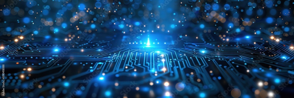 Fototapeta premium Abstract Blue and Gold Circuit Board Design