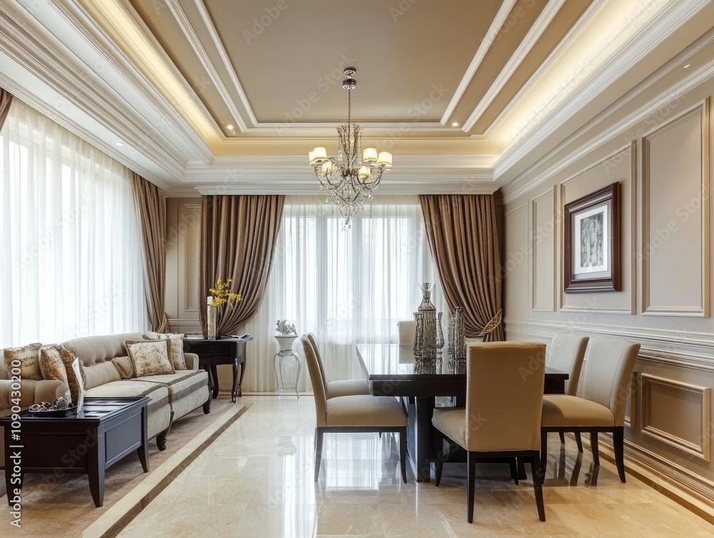 Fototapeta premium Elegant Living Room Dining Area Interior Design