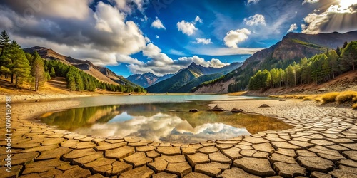 Tilt-Shift Dry Estany d'Engolasters Lake Andorra Drought 2024 photo