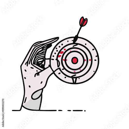 Continuous one-line drawing of an arrow on target circle. Target bullseye or arrow on target. The business grows according to the goals set. Business market concept. Illustration with quote template.