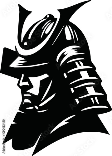 Japanese samurai helmet black silhouette icon. Shogun armor symbol design vector illustration