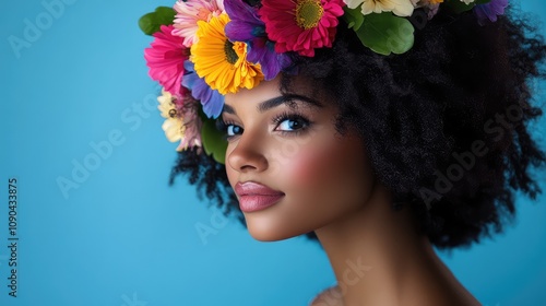 Vibrant Floral Headpiece on Woman's Profile